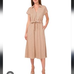 MSK Women Midi Dress Sz XL Polka Dot Collared Belted Short Sleeve NWT Cocktail